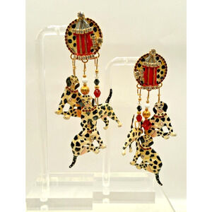 Vintage Lunch At The Ritz "Puppy Dot" Pierced Earrings W/ Dalmatians & Hydrants